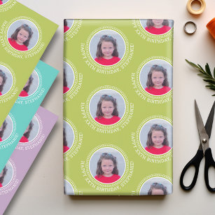 One Photo Happy Birthday Greeting - Multi colour Wrapping Paper Sheet