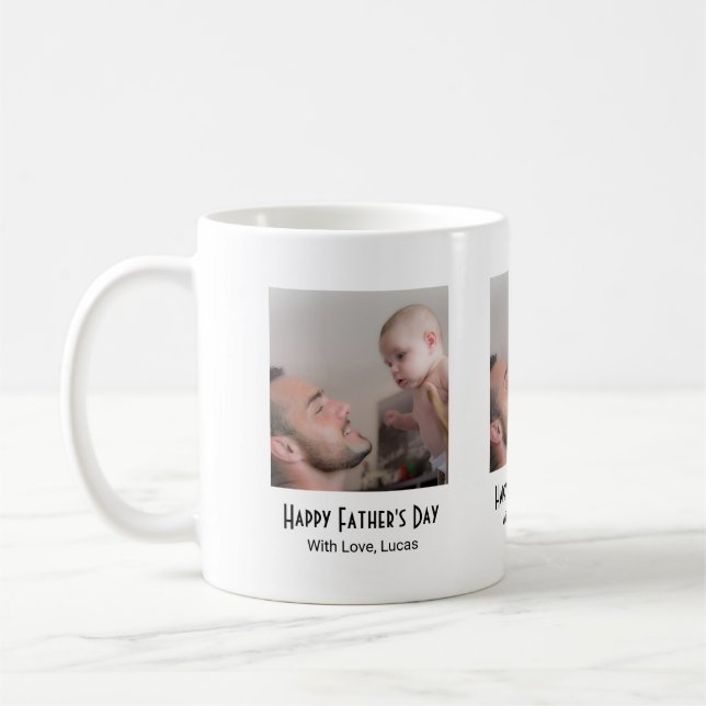 One Photo Happy Father's Day Black White Coffee Mug (Left)