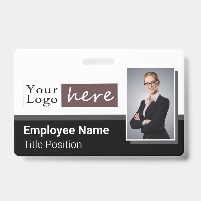 One Photo Horizontal Style Logo Employee Name ID Badge (Front)