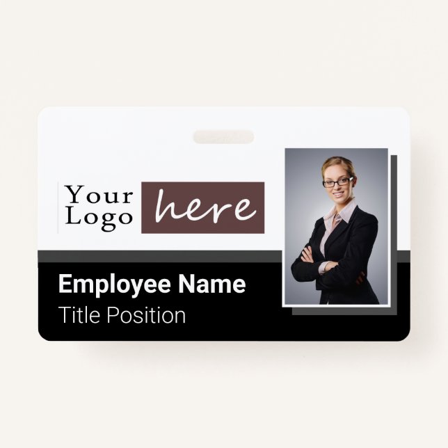 One Photo Horizontal Style Logo Employee Name ID Badge (Front)