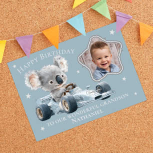 One Photo Koala In A Racing Car Birthday Card