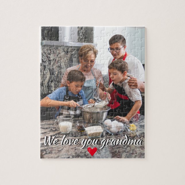 One Photo Love You Text Red Heart Grandma Mom  Jigsaw Puzzle (Vertical)