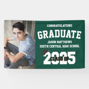 One Photo Medium Green Graduation Banner