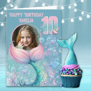 One Photo Mermaid Tail 10th Birthday Card
