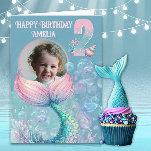 One Photo Mermaid Tail 2nd Birthday Card