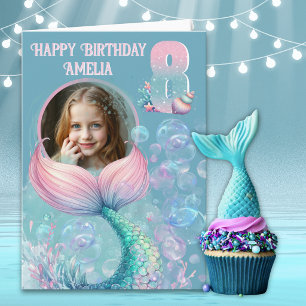 One Photo Mermaid Tail 8th Birthday Card