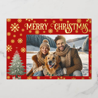 One Photo Merry Christmas Family Gold  Foil Holiday Card