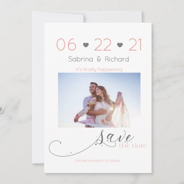One Photo Minimalist Blush Save the Date (Front)