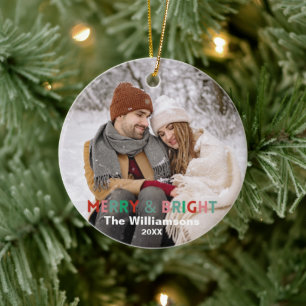 One Photo Modern Colourful Merry & Bright Family Ceramic Tree Decoration
