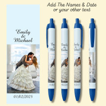 One Photo, Name & Date or your text on soft blue