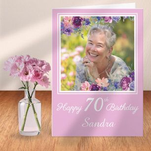 One Photo Simple Floral Age Birthday Card
