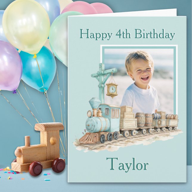 One Photo Train Fourth Birthday Card (Creator Uploaded)