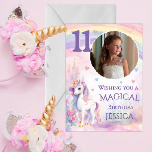 One Photo Unicorn 11th Birthday Card