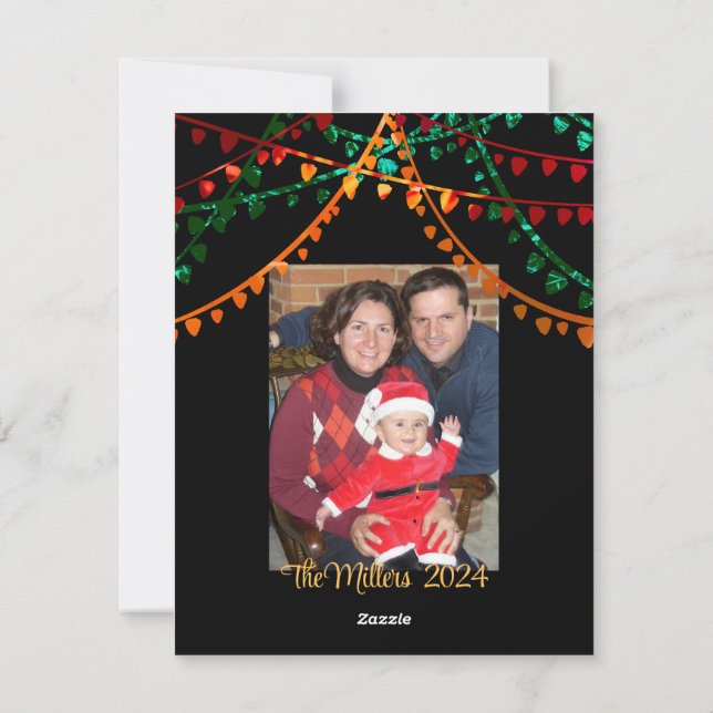 One Photo Unique Colourful Christmas Lights Merry  Holiday Card (Back)