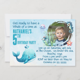 One Photo Whale 5th Birthday Party Invitation