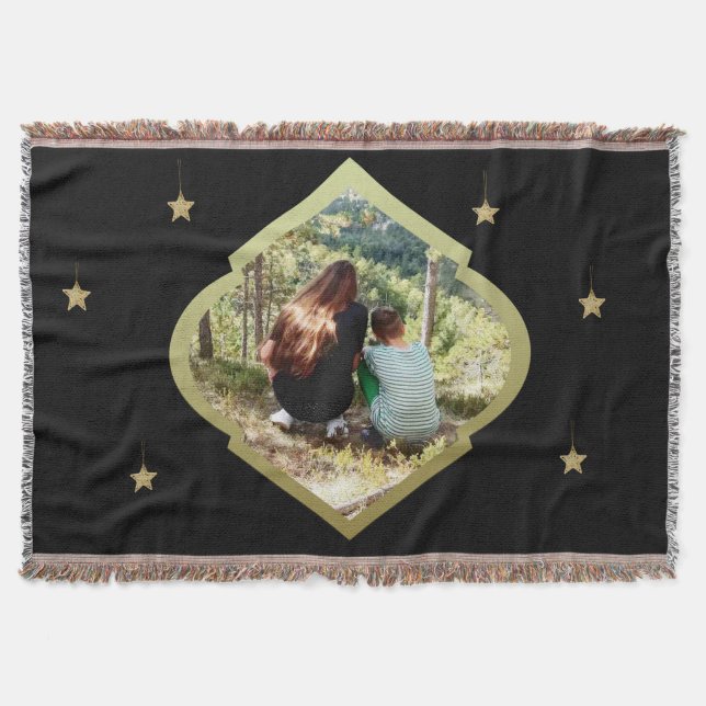 One-photo With Golden Frame And Stars Throw Blanket (Front)