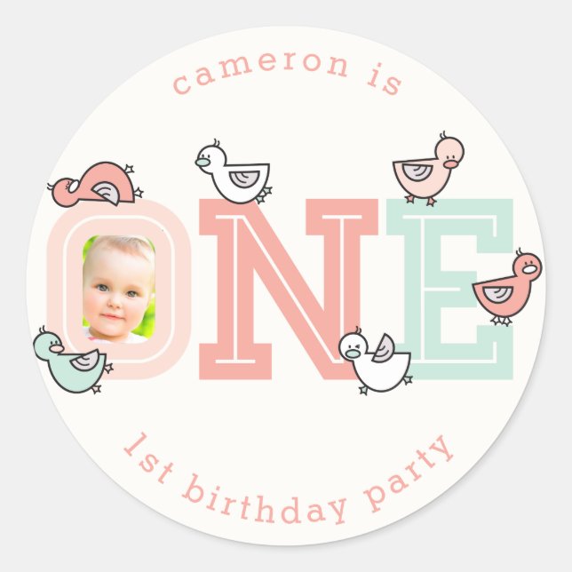 ONE Pink Baby Ducklings 1st Birthday Party Sticker (Front)