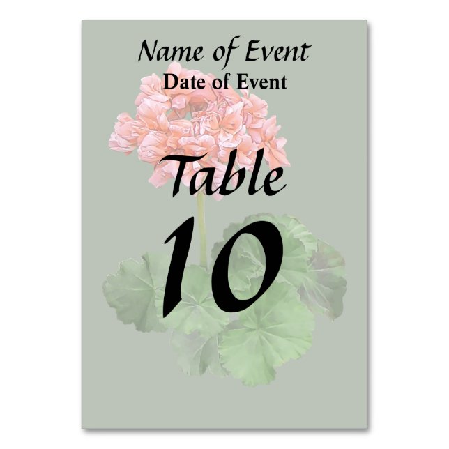One Pink Geranium Table Number (Back)