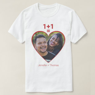 One Plus One Equals Love, Red Heart, Custom Image T-Shirt