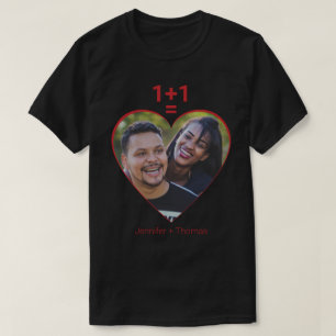 One Plus One Equals Love, Red Heart, Custom Photo T-Shirt