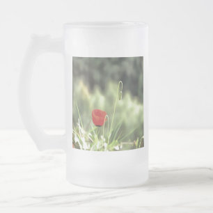 One Poppy Artistic Wildflower Painting Frosted Glass Beer Mug