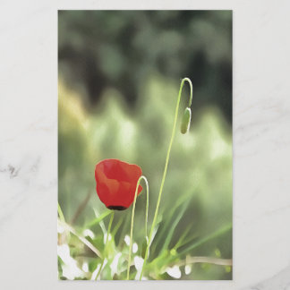 One Poppy Artistic Wildflower Painting Stationery