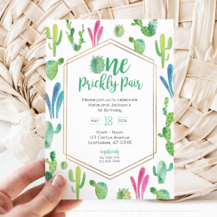 One Prickly Pair Twin Birthday Invitation