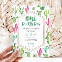One Prickly Pair Twin Girls 1st Birthday Invite