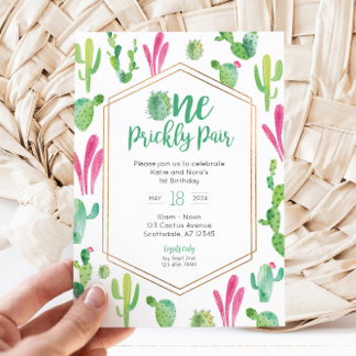 One Prickly Pair Twin Girls 1st Birthday Invite