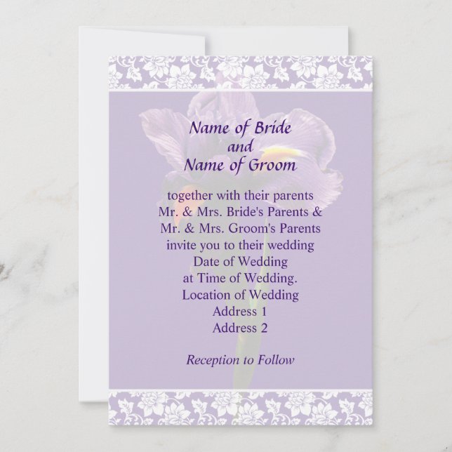 One Purple Iris Wedding Invitation Set (Front)