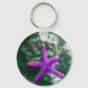 One Purple Starfish Rocky Beach Key Ring