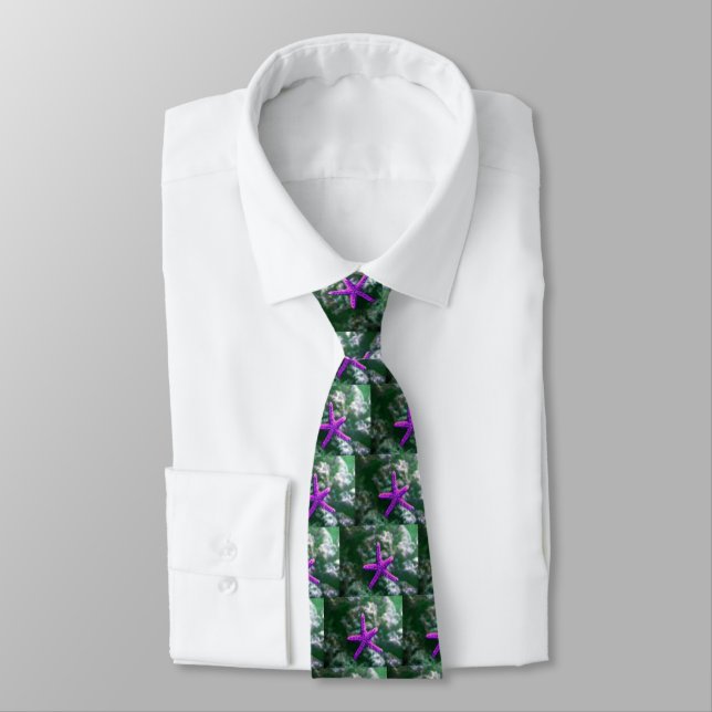 One Purple Starfish Rocky Beach Pattern Tie (Tied)