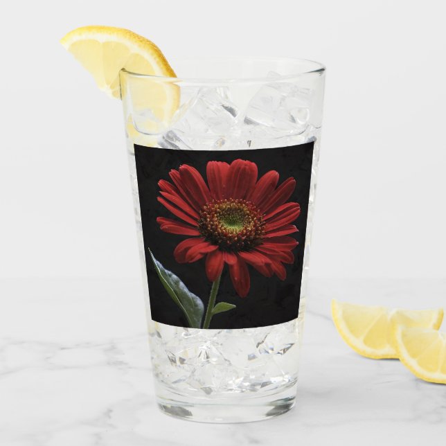 One Red Daisy On Black Left Side,  Glass (Front Ice)