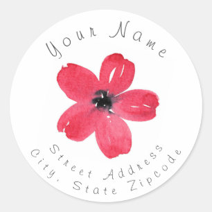 'One Red Five Petal Watercolor Flower' Label