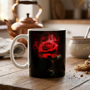 One Red Rose Watercolor on Black Background Coffee Mug