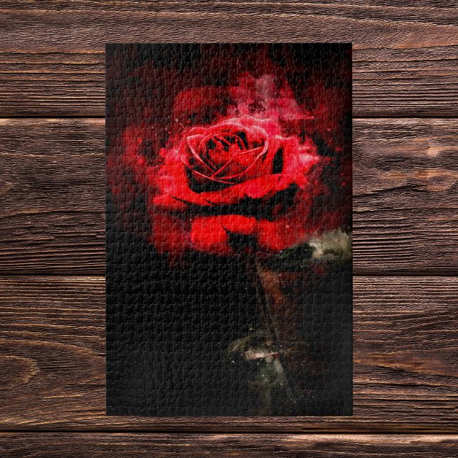One Red Rose Watercolor on Black Background Jigsaw Puzzle (One Red Rose Watercolor on Black Background. Jigsaw Puzzle)