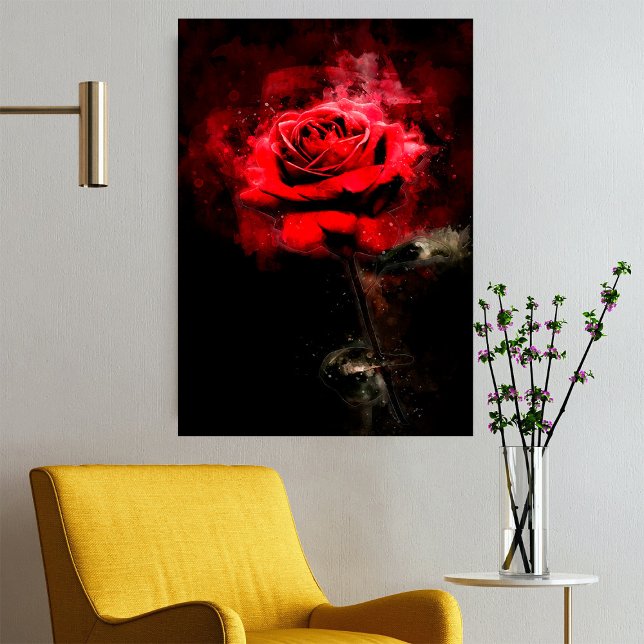 One Red Rose Watercolor on Black Background Poster (One Red Rose Watercolor on Black Background. Poster)