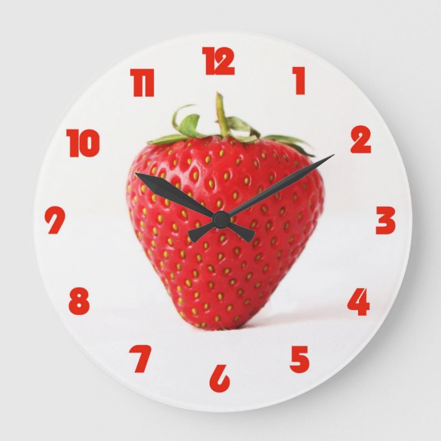 One Red Strawberry Fat Red Numbers wc arc1 Large Clock (Front)
