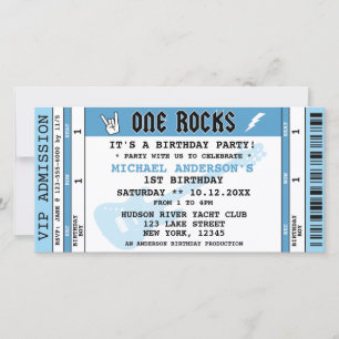 ONE ROCKS BLUE CONCERT TICKET BIRTHDAY INVITATION