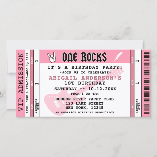 ONE ROCKS CONCERT TICKET 1ST BIRTHDAY INVITATION (Front)