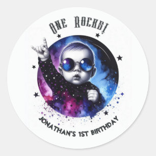 One Rocks! Custom Rock Star 1st Birthday Party Classic Round Sticker