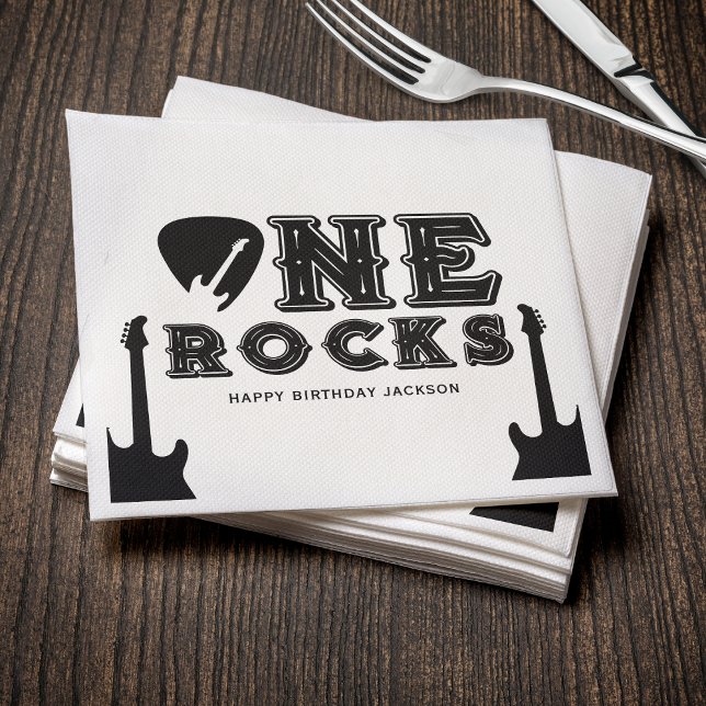 One Rocks Guitar Pick 1st Birthday Party Napkin (Creator Uploaded)