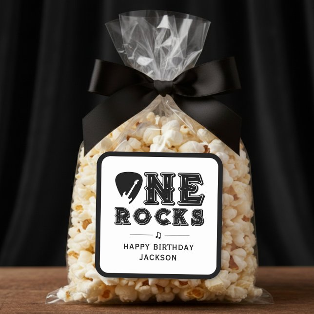 One Rocks Guitar Pick 1st Birthday Party Square Sticker (Creator Uploaded)