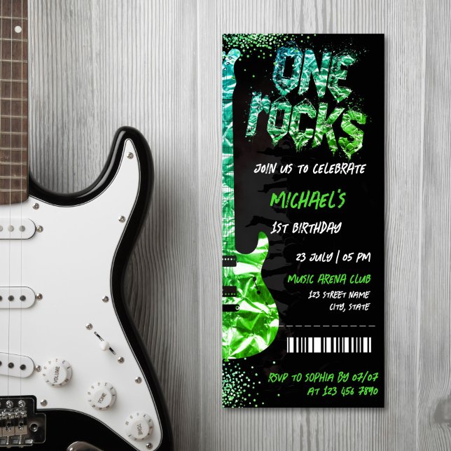 One Rocks Music Themed Concert Ticket Birthday Invitation (Creator Uploaded)