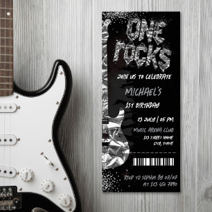 One Rocks Music Themed Concert Ticket Birthday Invitation