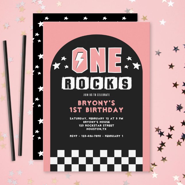One Rocks Pink 1st Birthday Party Invitation (Creator Uploaded)