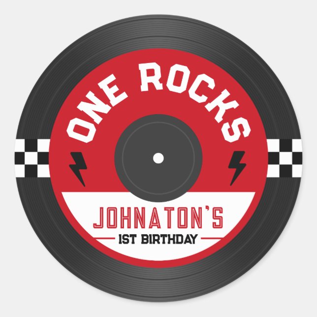 One Rocks Vinyl Record Rock n Roll 1st Birthday Classic Round Sticker (Front)