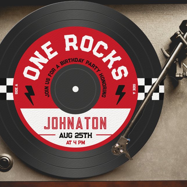 One Rocks Vinyl Record Rock n Roll 1st Birthday Invitation (Creator Uploaded)