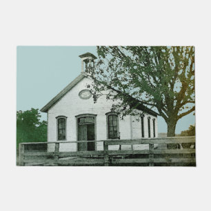 ONE ROOM SCHOOL SCHOOLHOUSE WATERCOLOR TEACHER DOORMAT