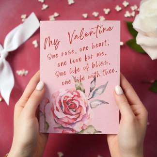 One Rose, One Heart, Love And Bliss Valentine's Card